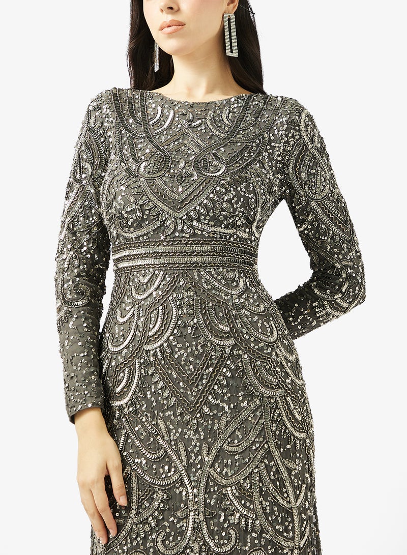 MARYISA Boat Neck  Sequin Maxi Dress - Image 3